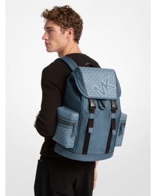 Michael Kors Blue Cooper Signature Logo And Nylon Backpack for men