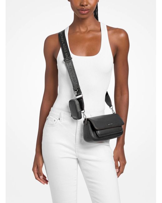 Michael Kors White Jet Set Travel Small Pebbled Leather Crossbody Bag With Pouch