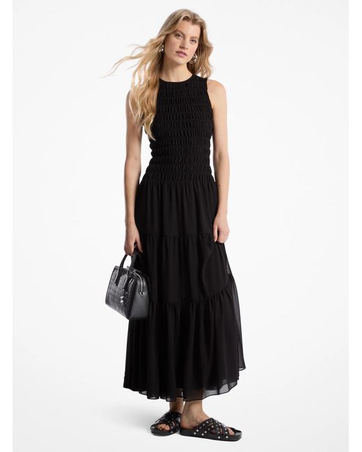 MICHAEL Michael Kors Black Mk Smocked Georgette Tank Dress