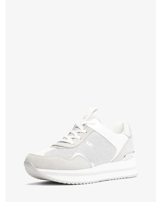 MICHAEL Michael Kors White Mk Raina Glitter Chain-Mesh Platform Trainer