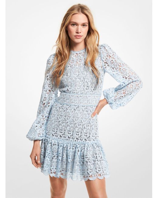 Michael Kors Blue Floral Lace Mini Dress