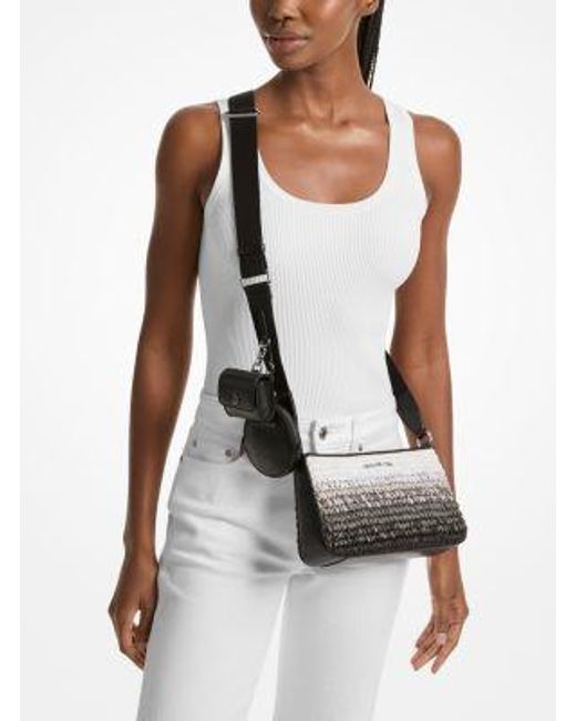Michael Kors White Jet Set Small Ombré Straw Crossbody Bag With Case For Apple Airpods Pro