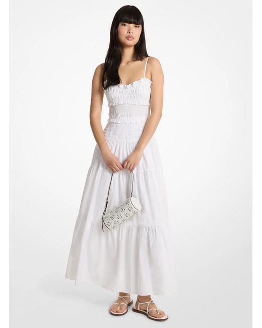 MICHAEL Michael Kors White Mk Smocked Cotton Poplin Maxi Dress