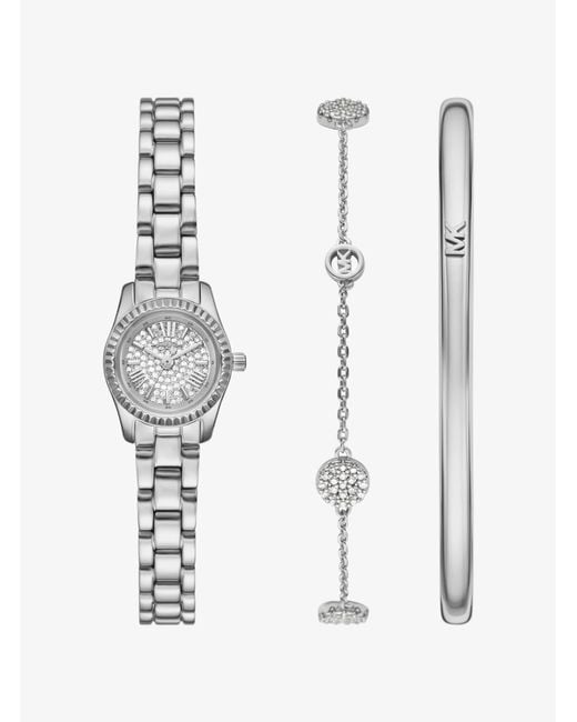 Michael Kors White Mk Petite Lexington Pavé-Tone Watch And Jewelry Gift Set for men