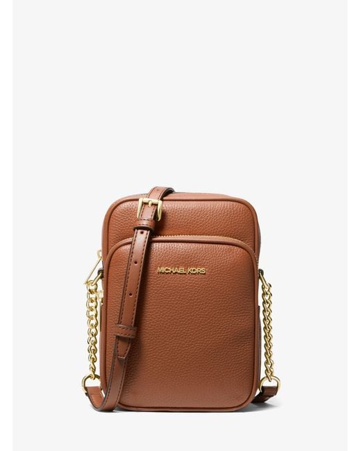 Michael Kors Outlet Brown Mk Jet Set Travel Medium Pebbled Leather Crossbody Bag