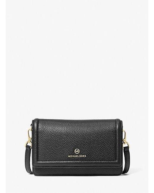 Michael Kors Black Jet Set Small Pebbled Leather Smartphone Convertible Crossbody Bag