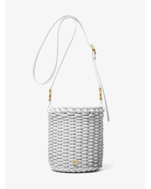 Michael Kors White Julie Large Woven Leather Bucket Bag