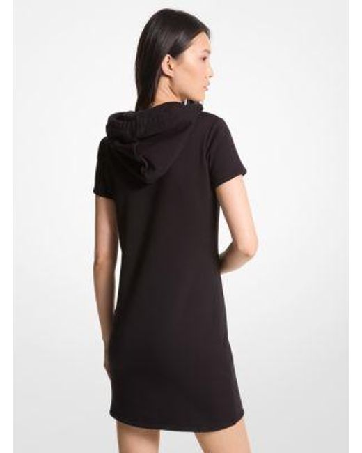Michael Kors Black Mk Empire Logo Organic Cotton Terry Hoodie Dress
