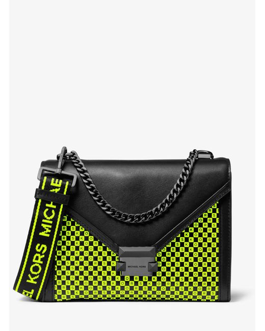 Michael Kors Leather Whitney Large Neon Checkerboard Logo Convertible
