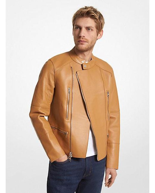 Michael Kors Blue Mk Nappa Leather Moto Jacket for men