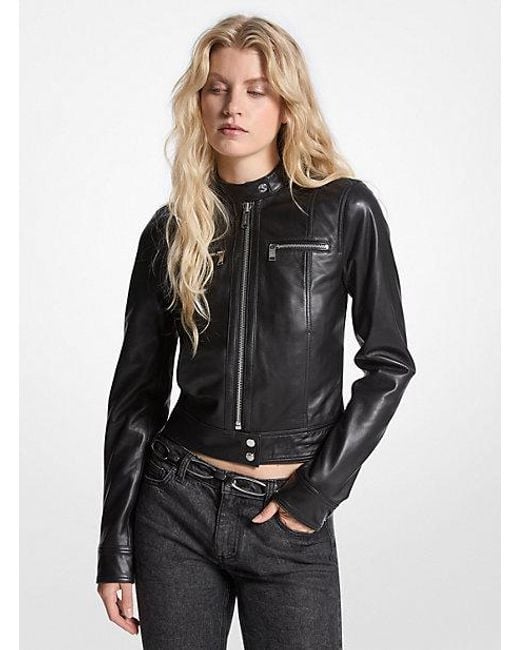 MICHAEL Michael Kors Black Zip Front Leather Jacket