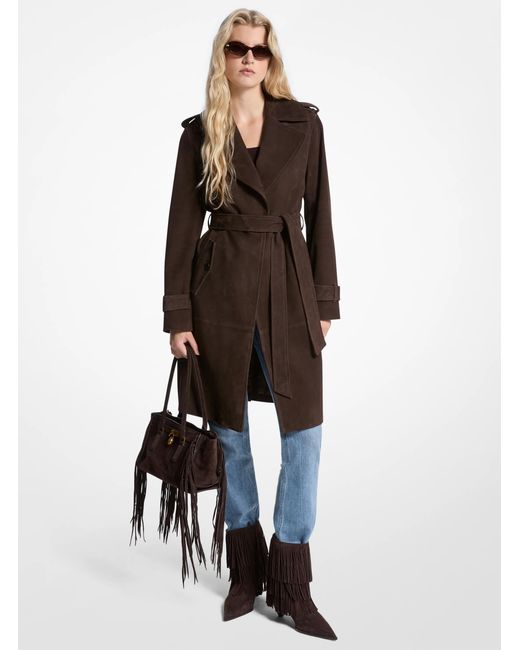 MICHAEL Michael Kors White Mk Suede Trench Coat