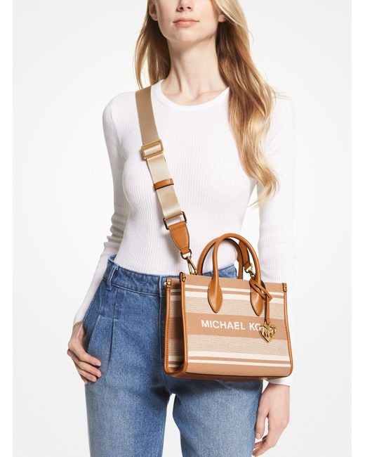Michael Kors Mirella Small Striped Cotton Canvas Crossbody Bag Lyst