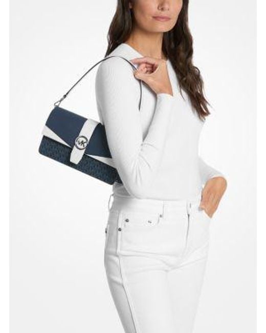 Michael Kors Blue Greenwich Medium Signature Logo Convertible Shoulder Bag