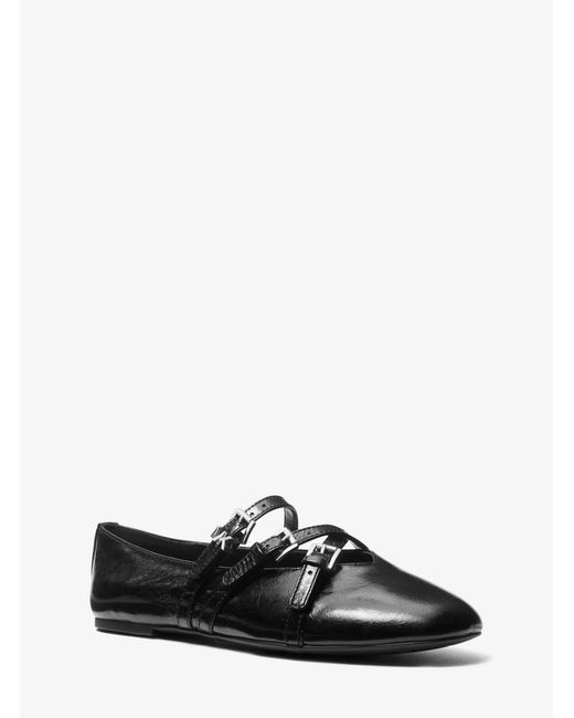 MICHAEL Michael Kors Black Mk Indy Flex Leather Ballet Flat