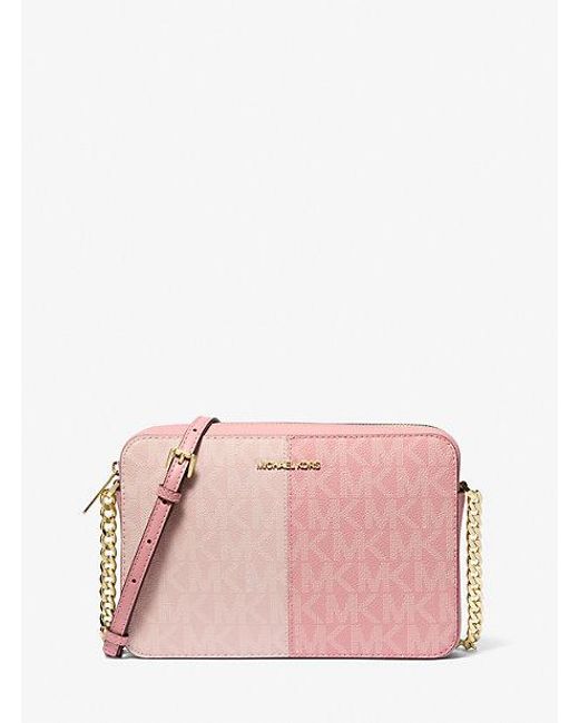 Michael Kors Pink Jet Set Large Two-tone Signature Logo Crossbody Bag