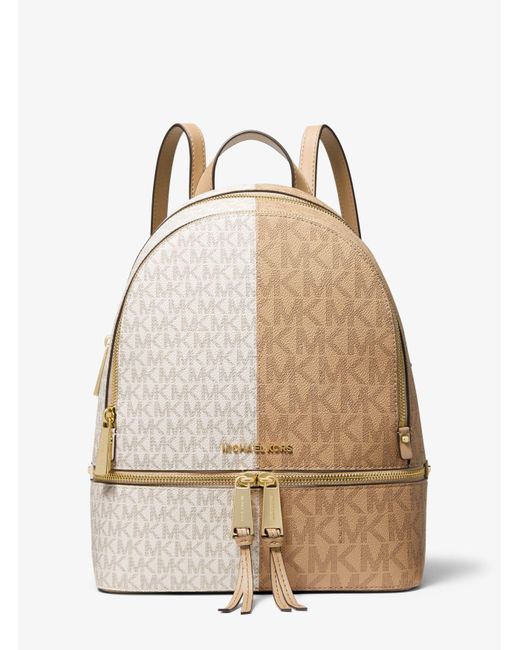Michael Kors Canvas Rhea Medium Two-tone Logo Backpack in Vanilla Combo ...