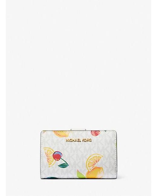 Michael Kors White Jet Set Medium Fruit Print Logo Wallet
