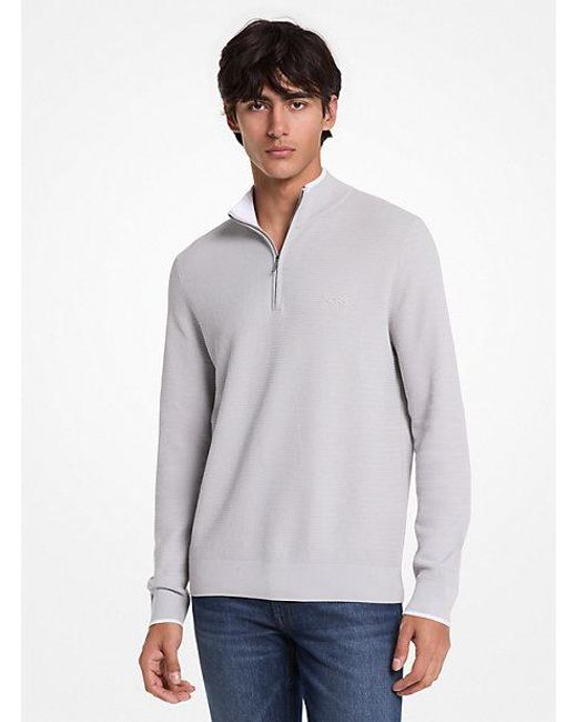 Michael Kors Men's Gray Cotton Quarter-Zip Sweater