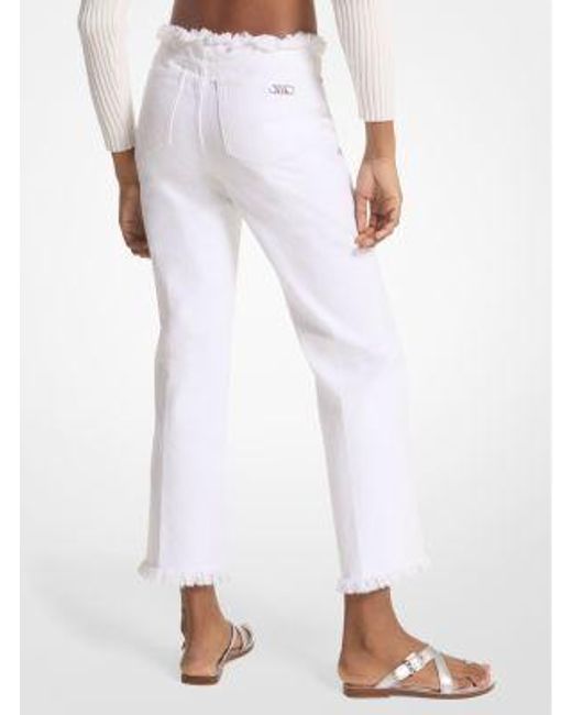 Michael Kors White Mk Frayed Denim Cropped Jeans