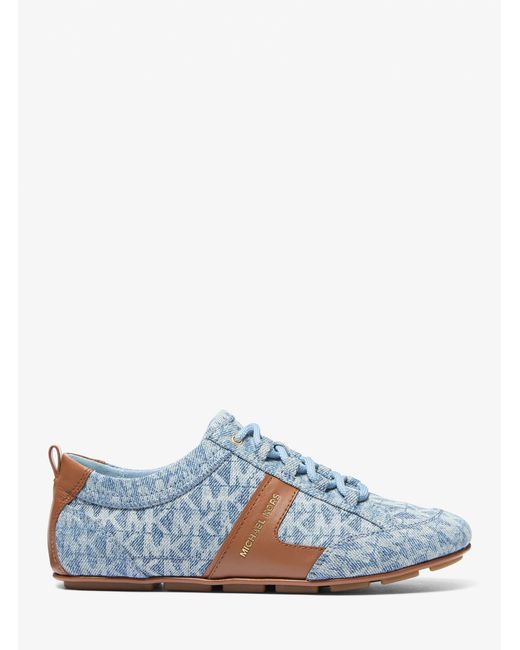 MICHAEL Michael Kors Blue Keely Signature Logo Print Denim And Leather Trainer
