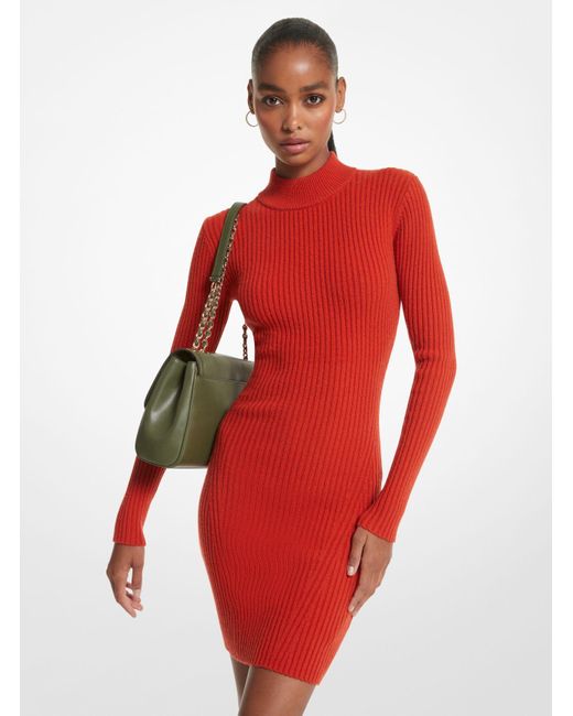 Vestido de mezcla de lana merino acanalada Michael Kors de color Red