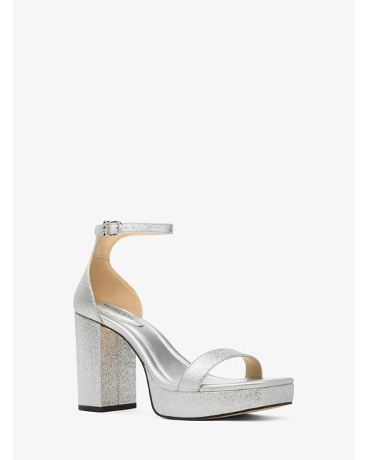 MICHAEL Michael Kors White Mk Merriam Glitter Embellished Leather Platform Sandal