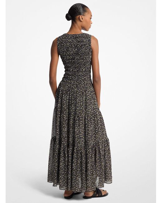 Mkvestido Maxi De Georgette Fruncido Con Estampado Floral Michael Kors de color Green