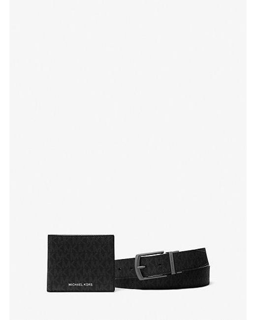 Michael Kors White Mk Signature Logo Wallet And Belt Gift Set for men