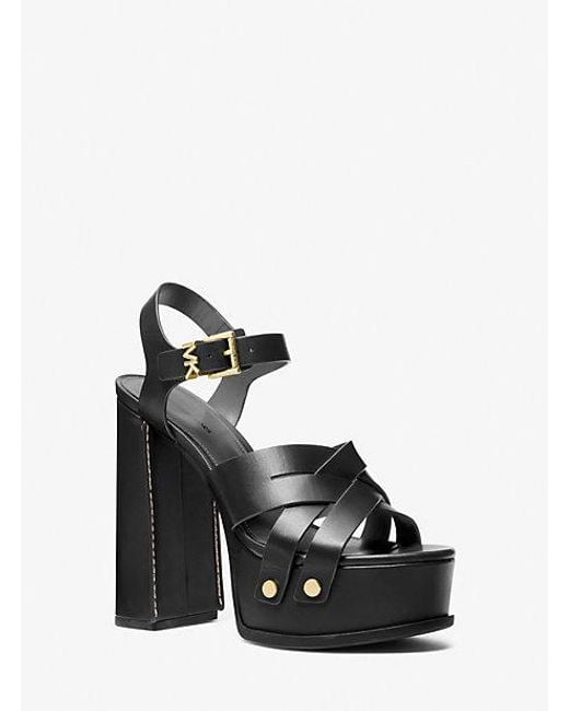 Michael Kors Black Mk Nora Leather Platform Sandal