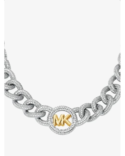 Michael Kors White Pavé Logo Curb-Link Necklace