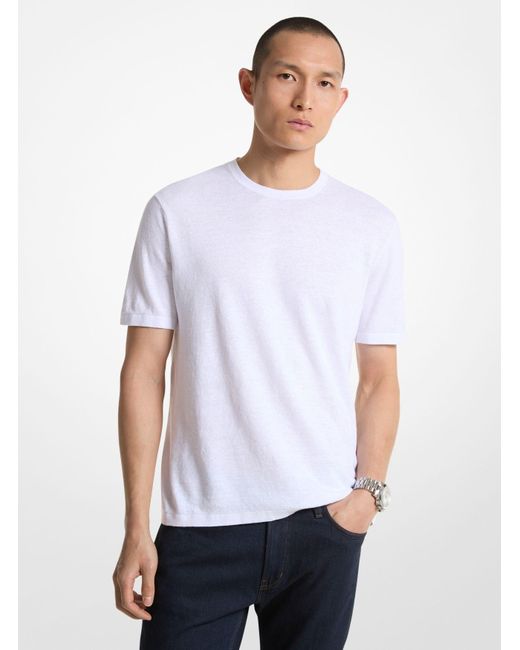 T-shirt en mélange de lin Michael Kors pour homme en coloris White