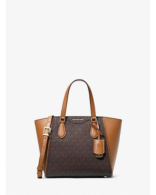 Michael Kors Brown Taryn Small Signature Logo And Leather Convertible Crossbody Bag