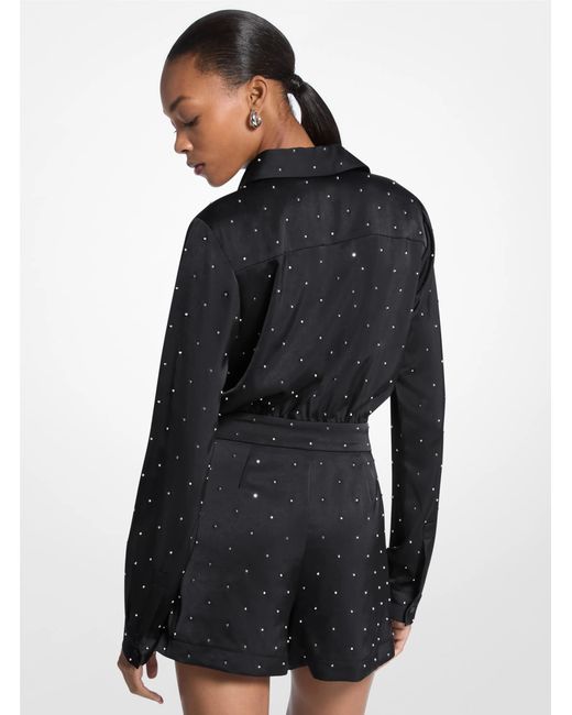 MICHAEL Michael Kors Black Studded Satin Romper