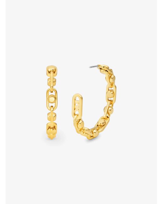 Michael Kors Metallic Mk Astor Medium Precious Metal-Plated Brass Link Hoop Earrings