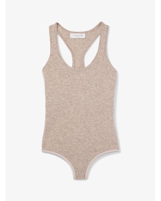 Michael Kors Natural Mk Stretch Cashmere Scoop-Neck Bodysuit