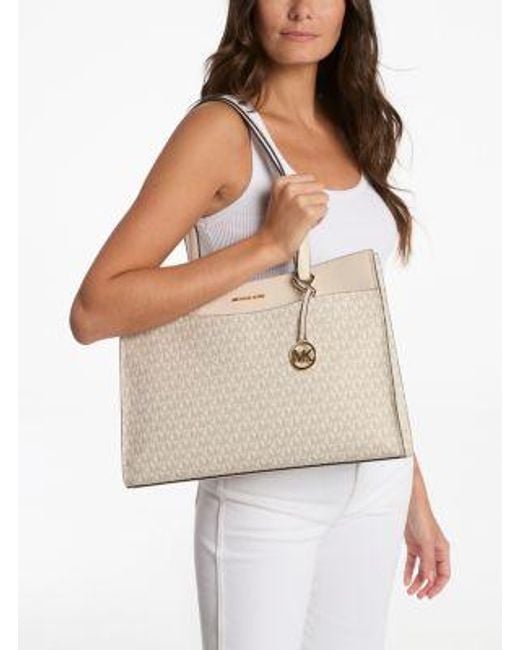 Michael Kors Natural Jet Set Large Signature Logo Tote Bag