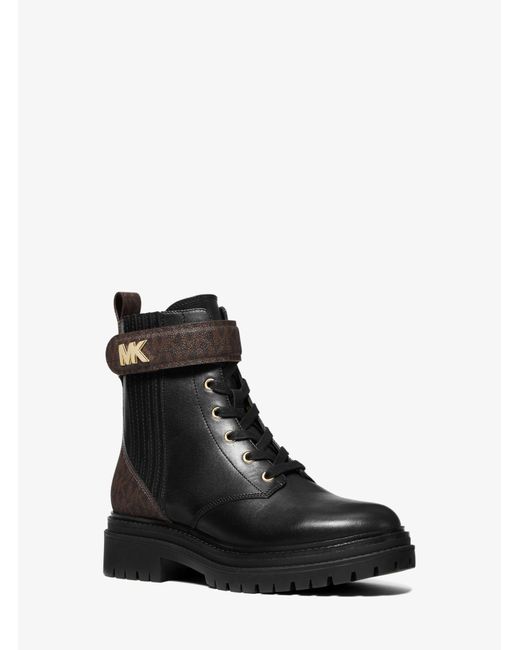 Michael Kors Stark Logo And Leather Combat Boot | Lyst