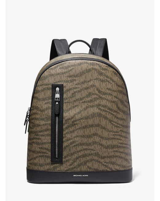 Michael Kors Canvas Hudson Slim Animal Print Logo Backpack in Olive