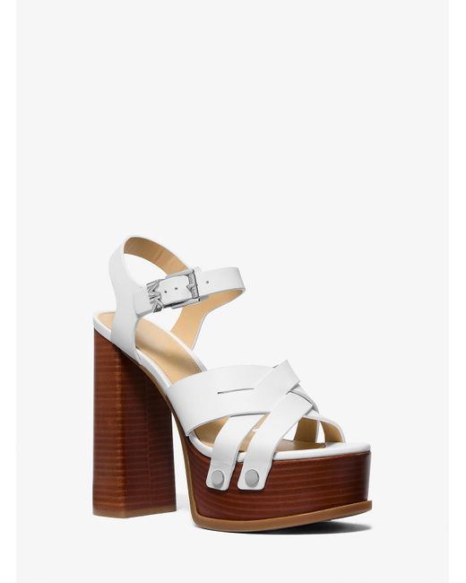 Michael Kors White Nora Leather Platform Sandal