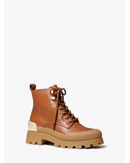 Michael Kors Payton Leather Combat Boot in Brown | Lyst