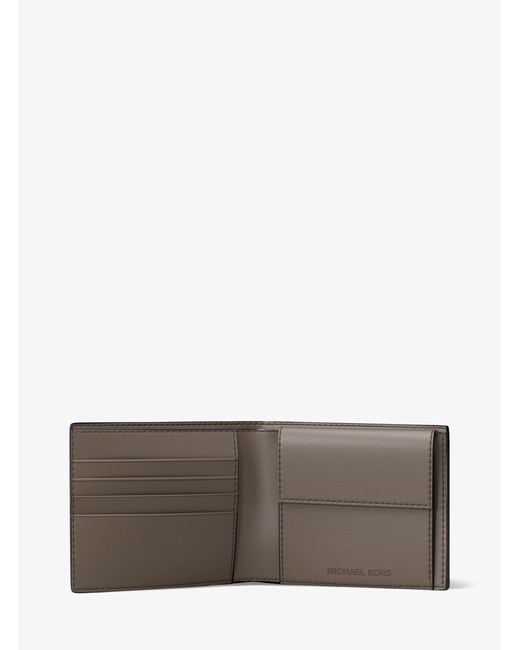 Michael Kors Outlet Gray Mk Cooper Pebbled Leather Billfold Wallet With Coin Pouch for men