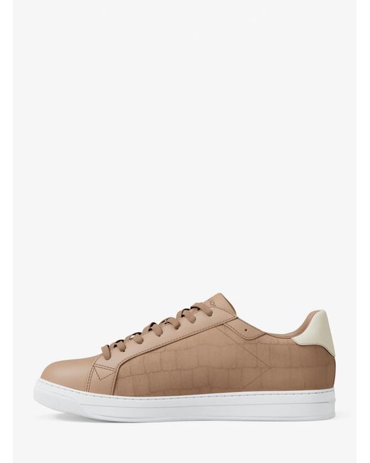Michael Kors Natural Mk Keating Crocodile Embossed Suede And Leather Trainers for men