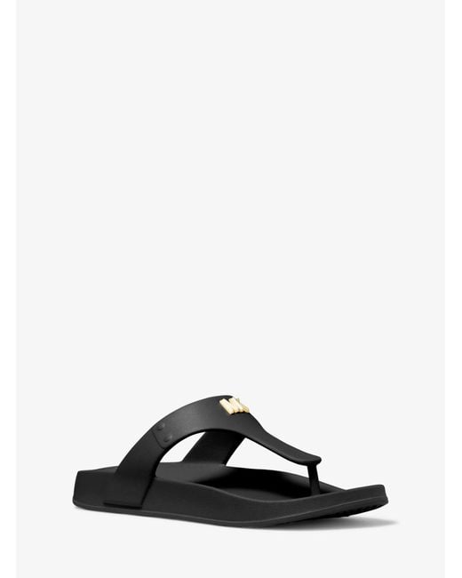 Michael Kors Linsey Logo Rubber T-strap Sandal in Black | Lyst