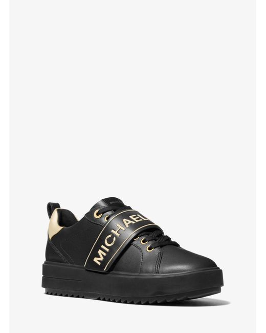 Michael Kors Emmett Logo Tape Leather Sneaker in Black | Lyst UK