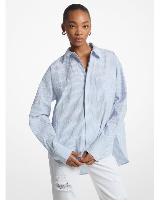 MICHAEL Michael Kors Blue Mk Striped Crushed Cotton Poplin Shirt