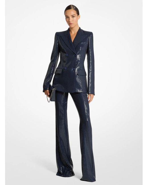 Michael Kors Blue Sequin Double Breasted Blazer