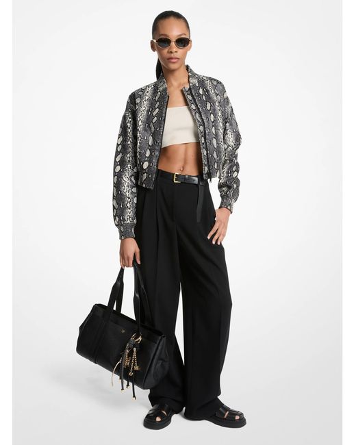 MICHAEL Michael Kors White Mk Pleated Crepe Wide-Leg Pant