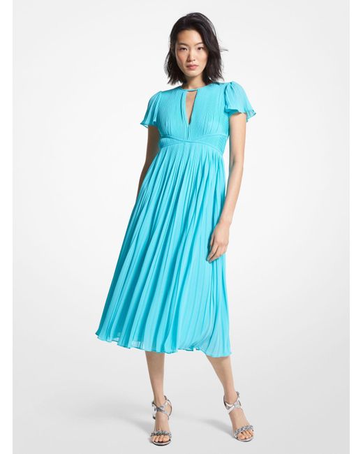 Michael Kors Blue Pleated Georgette Midi Dress