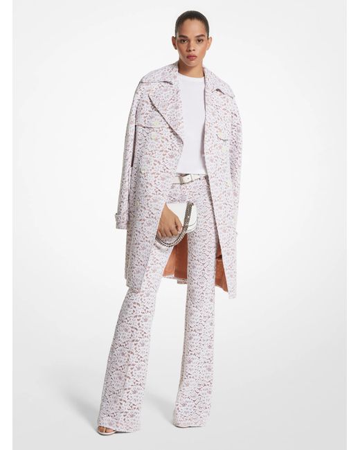 Michael Kors White Mk Corded Floral Lace Trench Coat